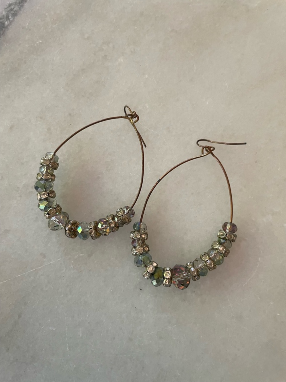 Beaded Crystal Hoop Earrings - Iridescent Green